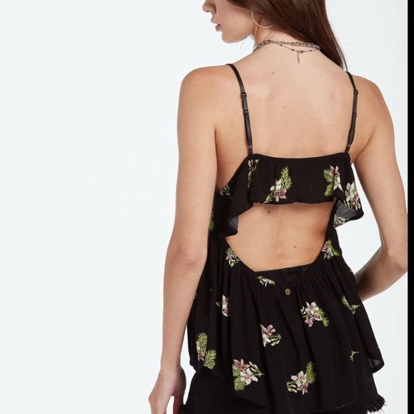 NWT Volcom Happy Clouds Floral Open Back Cami Top in Black - Picture 3 of 6